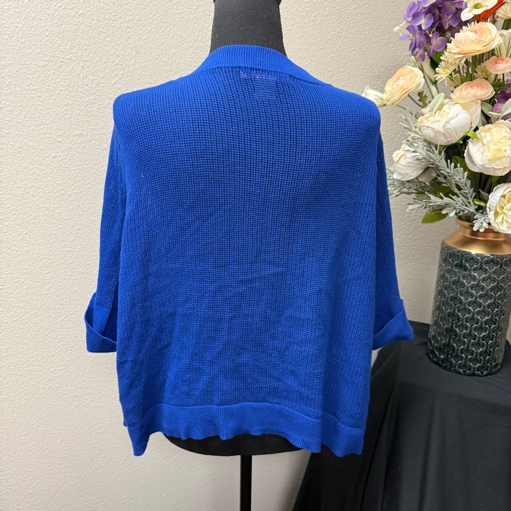 Allison Daley Plus 2X Royal Blue Open Front Knit Cardigan Lightweight Layer - Picture 3 of 7